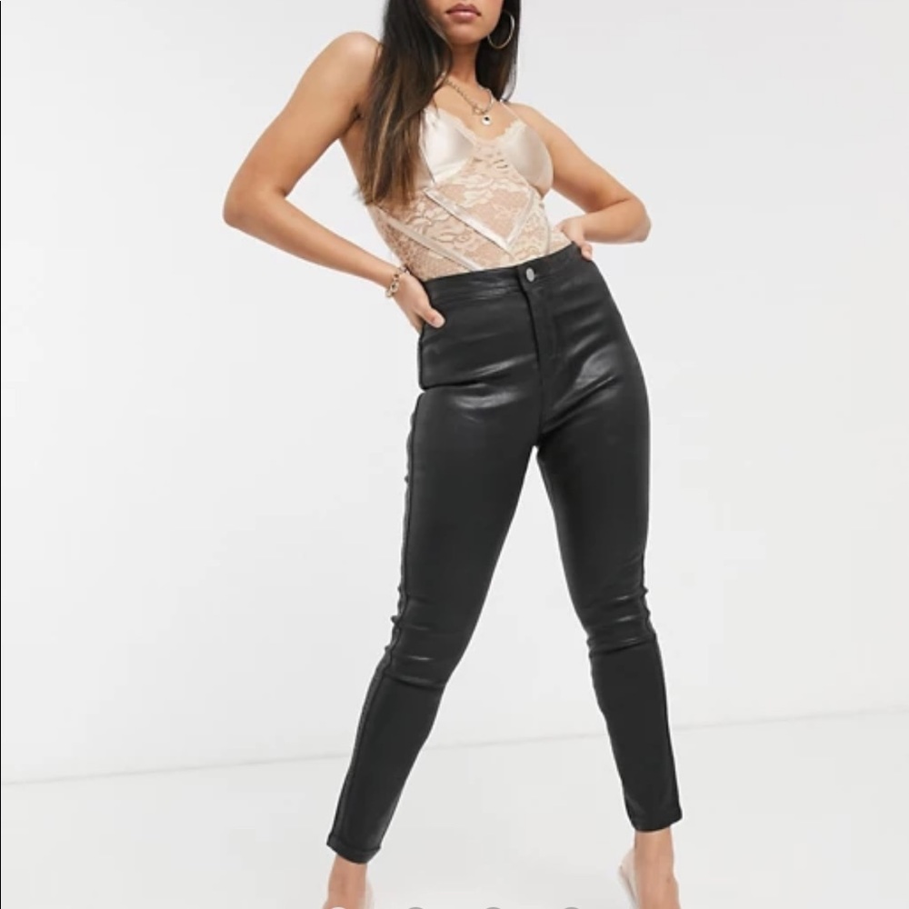 NWT ASOS Petite High Waisted Black Coated Pants